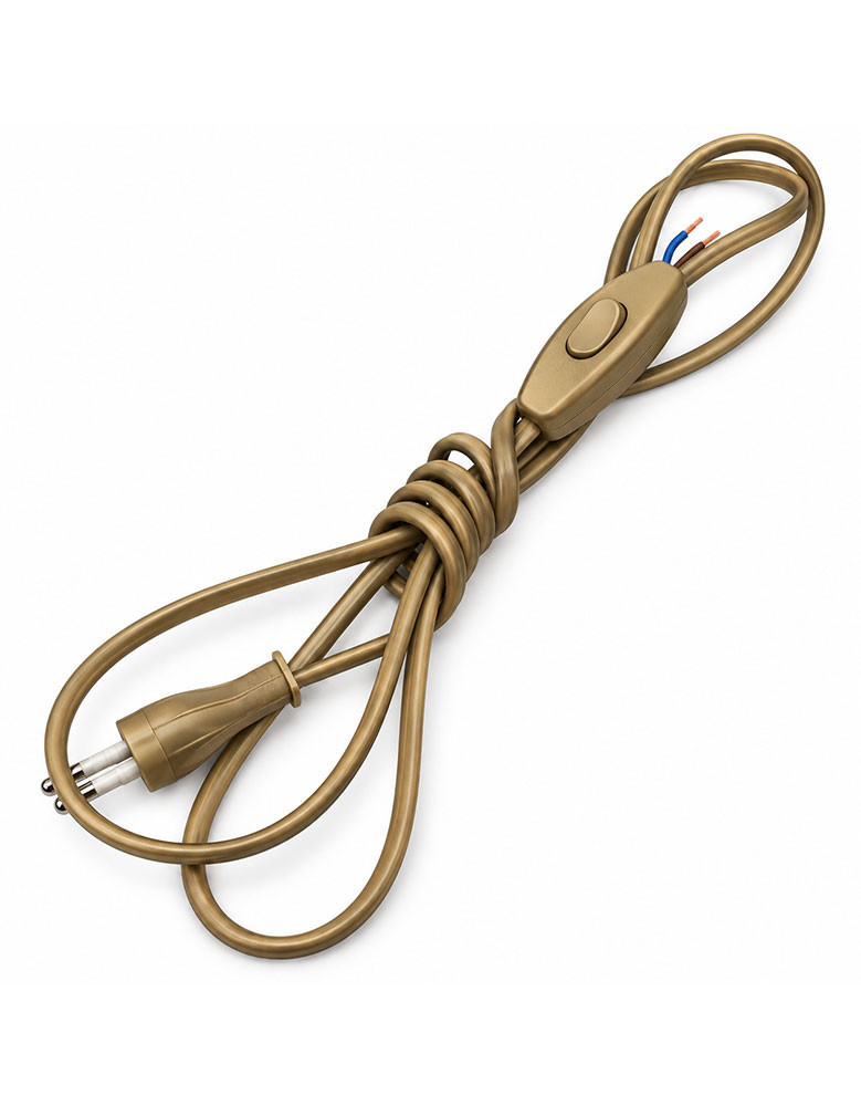 Cable armado 2 metros dorado, con interruptor y enchufe