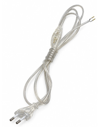Cable armado 2 metros transparente, con interruptor y enchufe