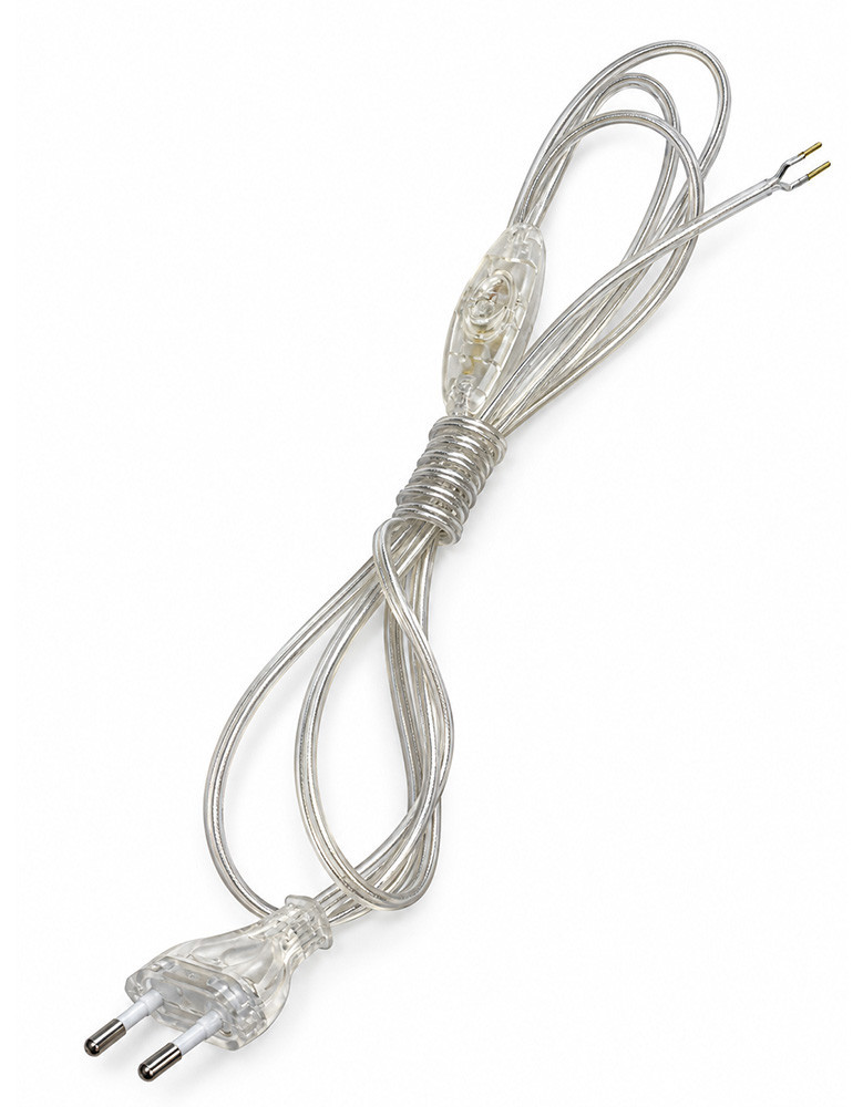 Cable armado 2 metros transparente, con interruptor y enchufe