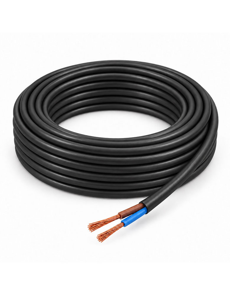 Cable Cordón Redondo Envainado Negro 7 mm diám, hebras 2x0,75mm Precio por Metro