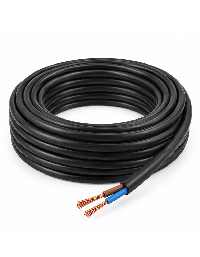 Cable Cordón Redondo Envainado Negro 9 mm diám, hebras 2x0,75mm Precio por Metro