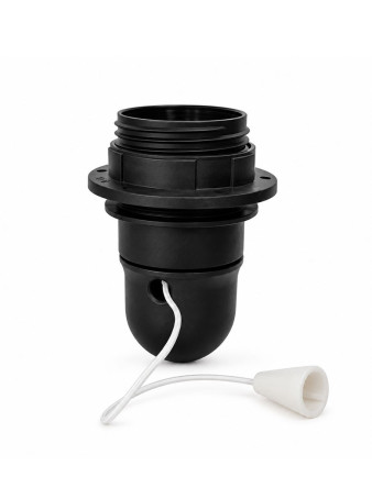 Portalámpara Soquete con Tirante interruptor E27 negro, con anillo