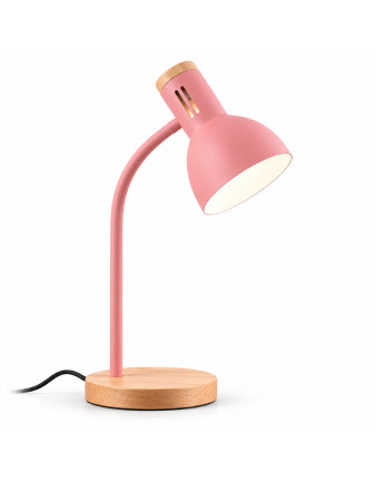 Lámpara Escritorio Base Madera, color Rosado, flexible, 1 luz E27