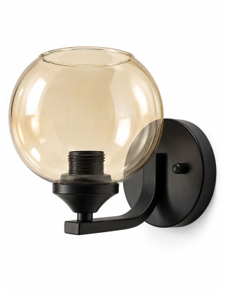 Aplique ele negro con tulipa transparente ambar 15cms
